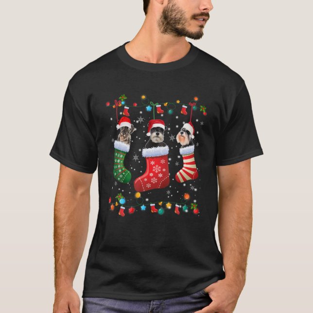 Schnauzer Weihnachtssocken Funny Xmas Pajama Dog L T-Shirt (Vorderseite)