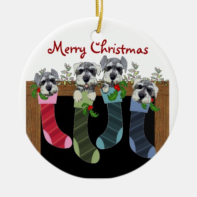 Schnauzer-Weihnachtsverzierung Keramikornament (Vorne)
