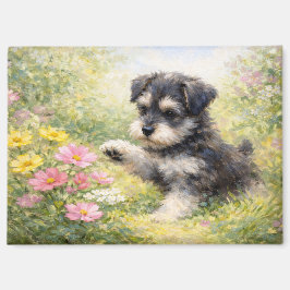 Schnauzer-Welpe Frühlingsblumen Magnet