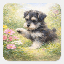 Schnauzer-Welpe Frühlingsblumen