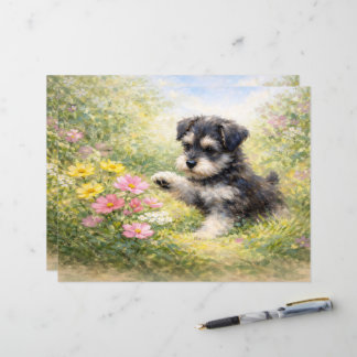Schnauzer-Welpe Frühlingsblumen Scrapbook Papier