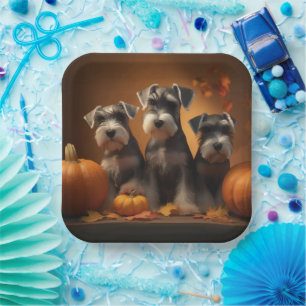 Schnauzer Welpe Herbstfreude Kürbis Pappteller