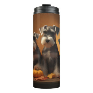 Schnauzer Welpe Herbstfreude Kürbis Thermosbecher