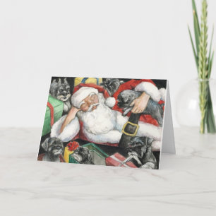 Schnauzer-Welpen übernehmen Feiertagskarte