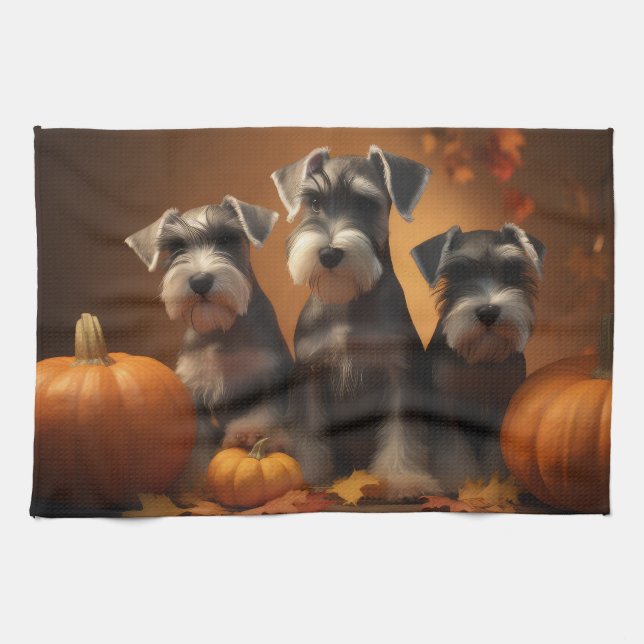 Schnauzer Welppy Autumn Delight Pumpkin Geschirrtuch (Horizontal)