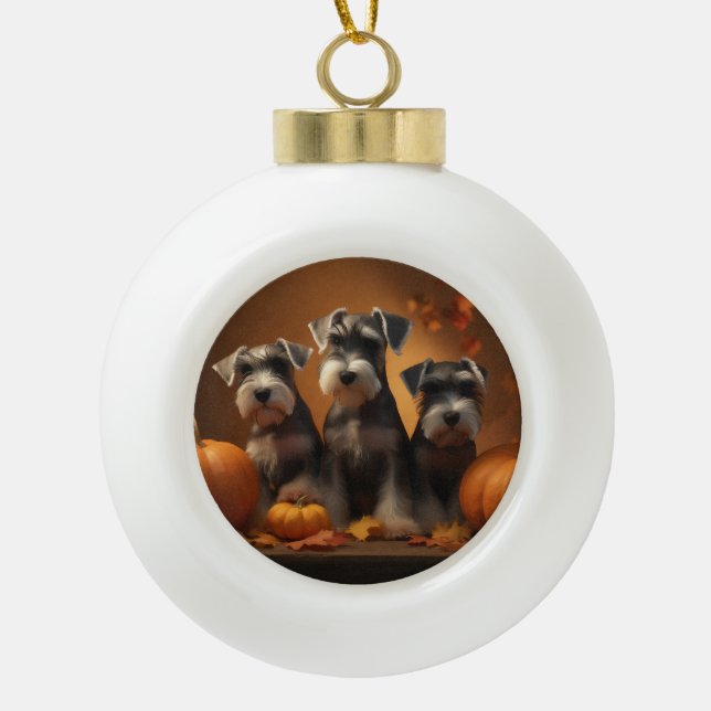 Schnauzer Welppy Autumn Delight Pumpkin Keramik Kugel-Ornament (Vorderseite)