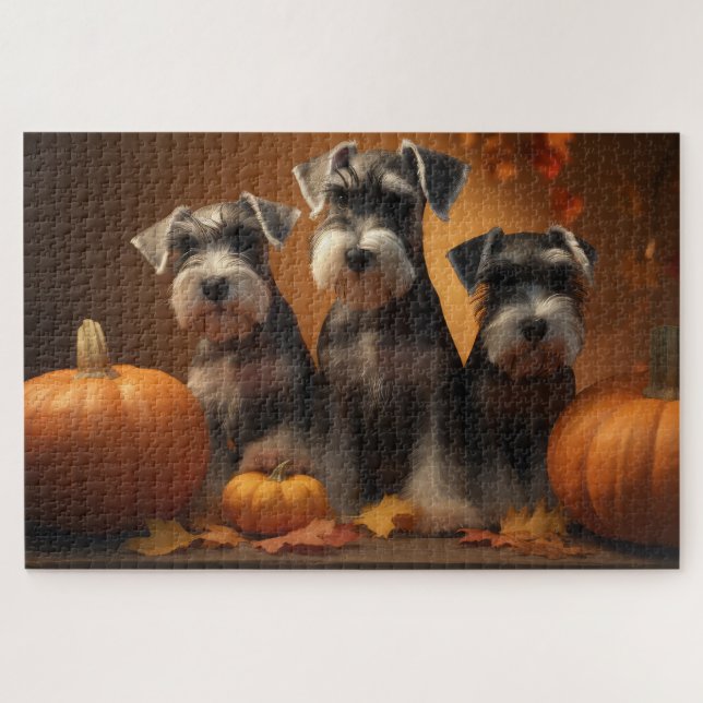 Schnauzer Welppy Autumn Delight Pumpkin Puzzle (Horizontal)