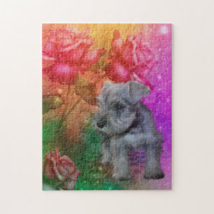 Schnauzer Welppy Fantasy Rose Hunde Kunst Puzzle