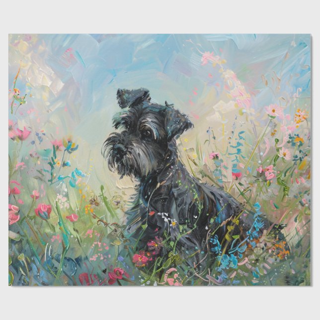 Schnauzer-Wildblumen Decoupage Geschenkpapier (Flach)