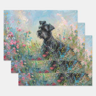 Schnauzer-Wildblumen Decoupage Geschenkpapier Set