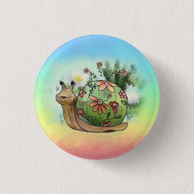 Schnecke am Teich Button (Vorderseite)