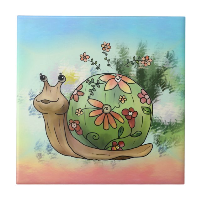Schnecke am Teich  Fliese (Vorderseite)