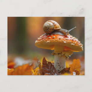 Schnecke auf dem Pilz niedliche Naturszene Postkarte