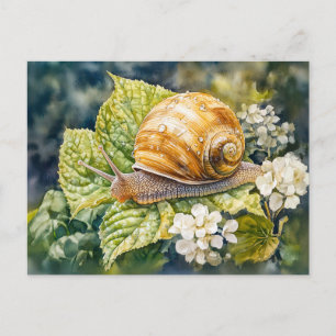 Schnecke auf Dogwood Buschwasserfarbe malen Postkarte