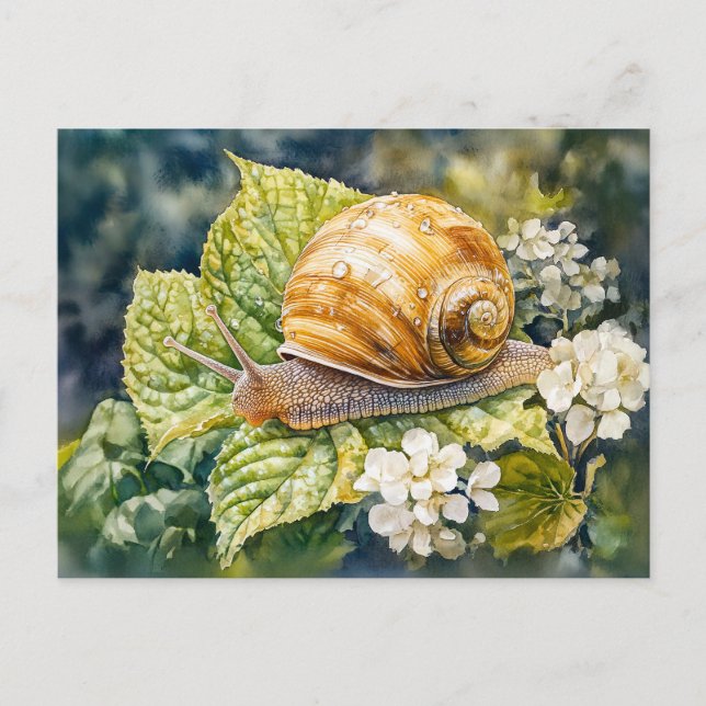 Schnecke auf Dogwood Buschwasserfarbe malen Postkarte (Vorderseite)