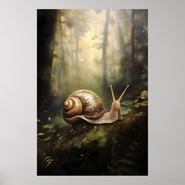 Schnecke im Herbstwald-Druck, Moosfarn-Wald Poster (Vorne)
