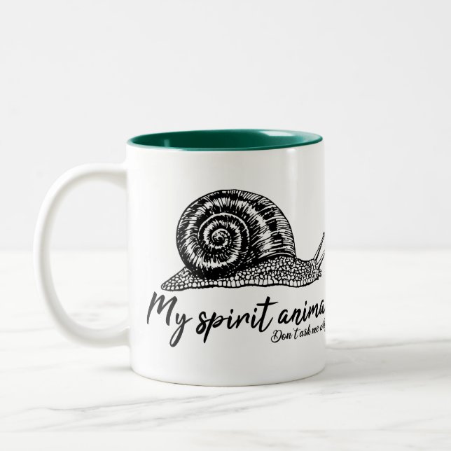 Schnecke ist mein Geistentier für langsame Mitarbe Zweifarbige Tasse (Links)