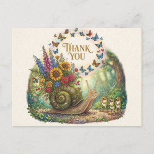 Schnecke mit Blumenmuschel und Fröschen Danke-Desi Feiertagspostkarte