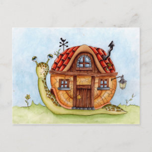 Schnecke mit Haus auf dem Rücken Aquarellmalerei P Postkarte