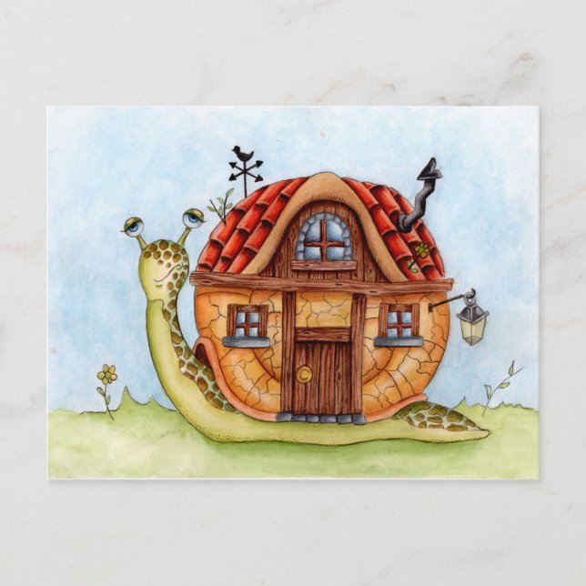 Schnecke mit Haus auf der Rückseite Aquarellmalere Postkarte (Vorderseite)