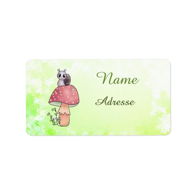 Schnecke mit Pilz, Adressaufkleber (Vorne)