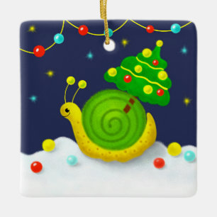 Schnecke mit Weihnachtsbaum Keramikornament