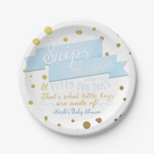 Schnecken & Co. Jungen Blau & Gold Baby Shower Tel Pappteller
