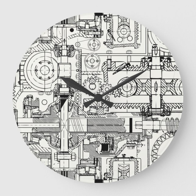 Schneckengetriebe: Nahtlose technische Maschine. Große Wanduhr (Vorderseite)