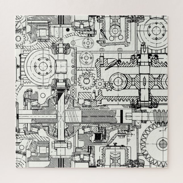 Schneckengetriebe: Nahtlose technische Maschine. Puzzle (Vertikal)