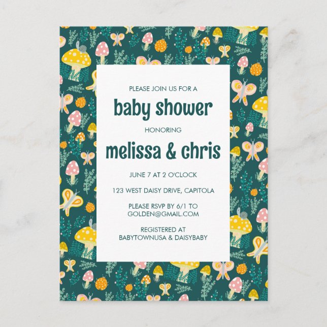 Schneckenschmetterling Niedliche KUSTOM BABY DUSCH Einladungspostkarte (Vorderseite)