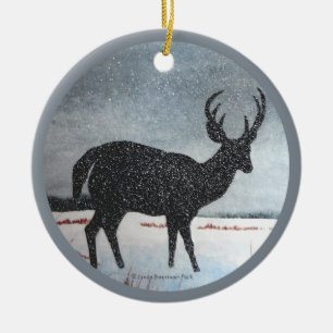 Schnee abgewischte Rotwild Keramik Ornament