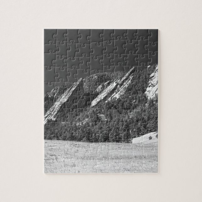 Schnee abgewischtes Flatirons Boulder Co Panorama Puzzle (Vertikal)