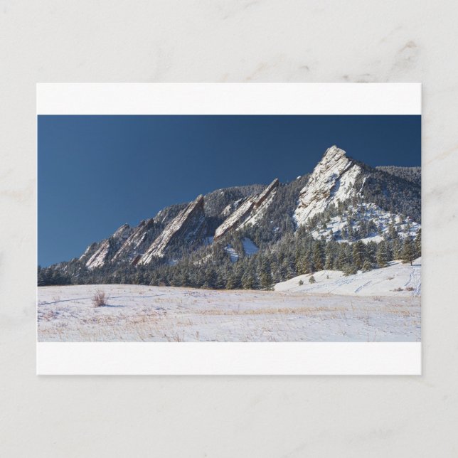 Schnee abgewischtes Flatirons Boulder Colorado Postkarte (Vorderseite)