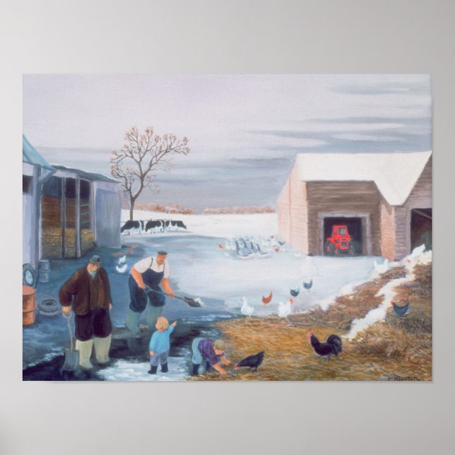 Schnee auf dem Bauernhof Poster (Vorne)