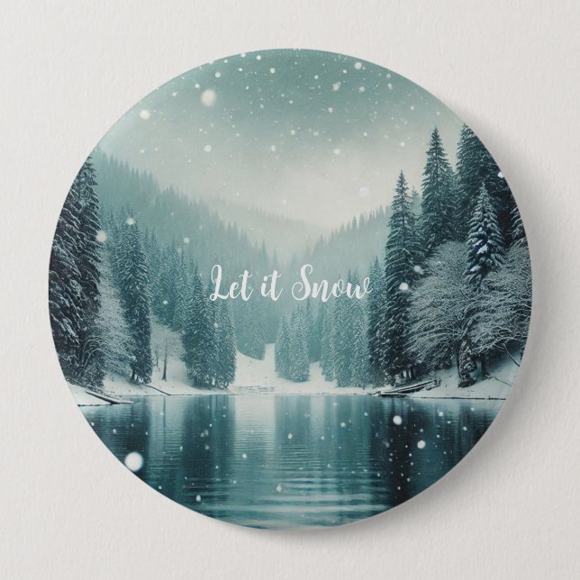 Schnee auf dem winterlichen Bergsee Button (Vorderseite)