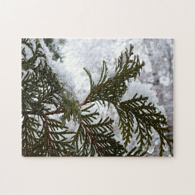 Schnee auf Evergreen Branchen Puzzle (Horizontal)