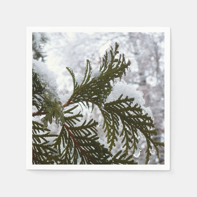 Schnee auf Evergreen Branchen Serviette (Vorderseite)