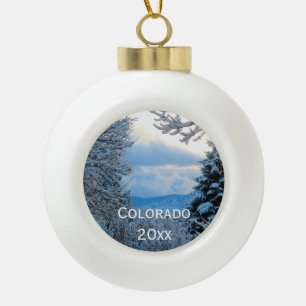 Schnee auf Pinien im Colorado Rocky Mountains Cer Keramik Kugel-Ornament