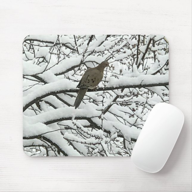 Schnee Baum Zweige Vogel (Fotografie von mir) Mousepad (Mit Mouse)