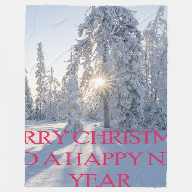 SCHNEE, BÄUME, DIE SONNE, BEREIT FÜR CHRISTMAS FLEECEDECKE (Vorderseite)