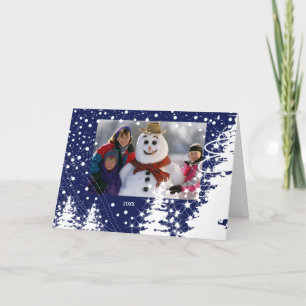 Schnee bedeckte Baum-Familien-WeihnachtsFoto-Karte Feiertagskarte