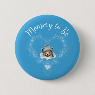 Schnee begeistert Blue Teddy Bear Baby Dusche Button