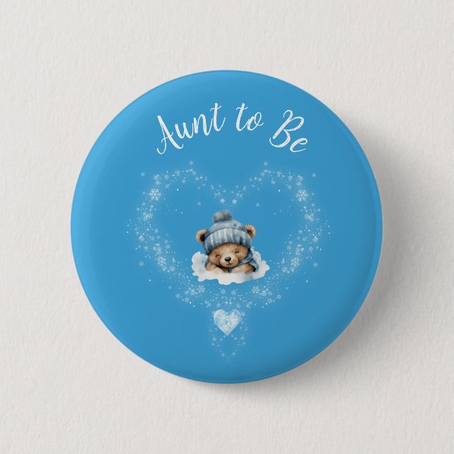 Schnee begeistert Blue Teddy Bear Baby Dusche Button (Vorderseite)