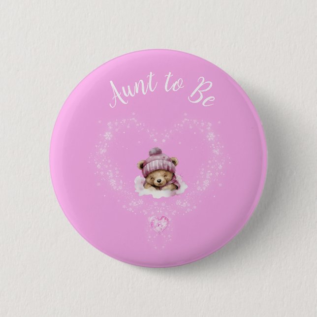 Schnee begeistert Pink Teddy Bear Baby Dusche Button (Vorderseite)