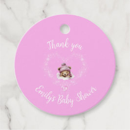 Schnee begeistert Pink Teddy Bear Baby Dusche Geschenkanhänger