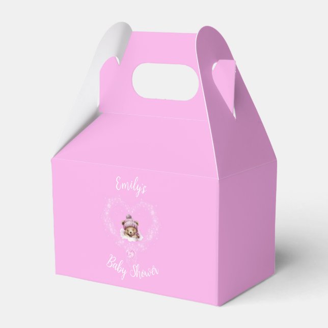 Schnee begeistert Pink Teddy Bear Baby Dusche Geschenkschachtel (Vorderseite)