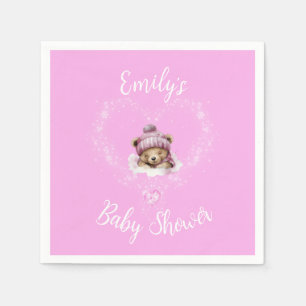Schnee begeistert Pink Teddy Bear Baby Dusche Serviette