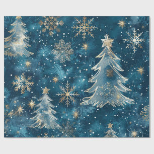 Schnee bei Nacht auf Weihnachtsbäumen großen Maßst Geschenkpapier