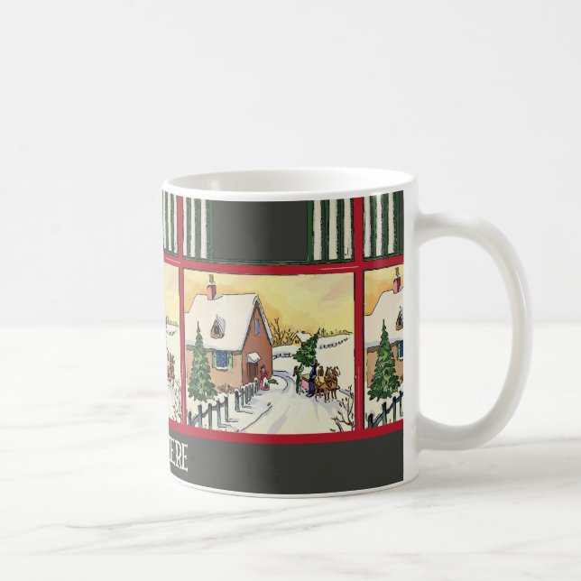 Schnee bei Weihnachten, Vintager Stil, Text hinzuf Kaffeetasse (Rechts)
