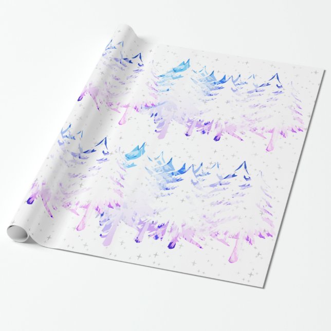 Schnee beladene weiße blaue lila rosa geschenkpapier (Ungerollt)
